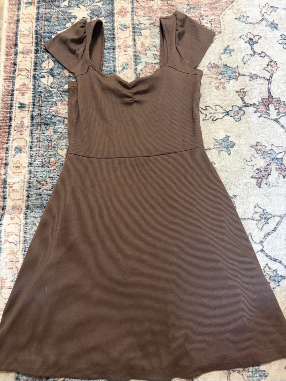 wild fable Brown Square-Neck A-Line Midi Dress